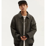 WIAOFELLAS  -  Mens PU Leather Jacket Japanese Harajuku Fashionable Retro Casual Zipper Loose Coats Lapel Patchwork Tooling Outwear Spring