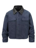 Wiaofellas  -  Korean Style Zip-up Jackets Mens Stylish Patchwork Lapel Long Sleeve Coats Men Autumn Casual Crop Washed Outerwear