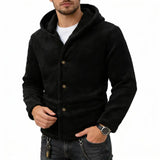 Wiaofellas  -  Autumn Winter New Fleece Hooded Coat Men Jackets Oversized Warm Solid Outwear Long Sleeve Casual Loose Buttons Cardigan Tops