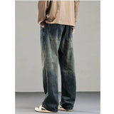 WIAOFELLAS  -  Spring Autumn New American Street Trendy Personalized Washed Straight Leg Jeans Couples Loose Retro Splicing Casual Pants