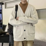 WIAOFELLAS  -  Korean Sle Casual Loose Knitted Sweater Men's Autumn Trendy Simple Open Cardigan Sweater New Lazy Outerwear