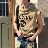WIAOFELLAS  -  Summer New Men's Hooded Sleeveless T-shirt American Retro Fashion Trend Street Casual Loose Breathable Niche Men's Tops