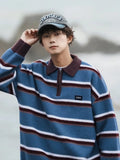 WIAOFELLAS  -  Japanese retro striped sweater men's autumn and winter lazy style teenager niche couple knitted top