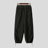 WIAOFELLAS  -  Men Pants Solid Color Elastic Waist Joggers Plush Fleece Trousers Men Streetwear Loose Fashion Casual Male Long Pants