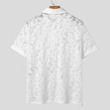 WIAOFELLAS  -  Men Shirt Lace Transparent Mesh Lapel Short Sleeve Summer Men Clothing Streetwear Sexy Party Fashion Camisas S-5XL