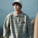 WIAOFELLAS  -  Japanese retro striped sweater men's autumn and winter lazy style teenager niche couple knitted top