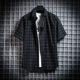 WIAOFELLAS  -  Men's Summer Trendy Striped Plaid Short Sleeve Single Breasted Shirt Youth Korean Casual Streetwear Loose Tops Camisas De Hombre