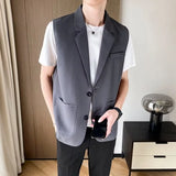 WIAOFELLAS  -  Suit Vest Men Slim Fit Fashion Social Mens Dress Vest Korean Business Casual Solid Color Vest Mens Office Formal Vest S-3XL