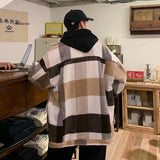 WIAOFELLAS  -  Men Plaid Wool Blends Baggy Single Breasted Youthful High Street Lazy Woolen Coat Male Autumn Winter Oversized Outwear Fashion