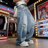 Wiaofellas  -  New Men's Y2K Vintage Streetwear Ripped Baggy Jeans Hip Hop Fashion Straight Wide-Leg Denim Pants Punk Trendy Curved Jean