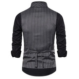 Wiaofellas  -  Black White Grey Vertrical Striped Vests Male Double Breasted Office Vest Coat Men Business Sleeveless Jacket Lapel Collar