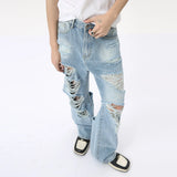 Wiaofellas  -  American Style Men's Denim Pants Casual Worn-out Design Big Pockets Jeans Loose Straight Male Trousers Autumn