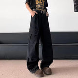 WIAOFELLAS  -  Pleated Design Men's Casual Pants Side Pocket Solid Color Wide Leg Trousers Loose Straight Male Bottom Functional