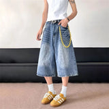 WIAOFELLAS  -  Fashion Men's Gradient Do Old Casual Denim Shorts Trendy 2025 Summer High-waisted Loose Wide Leg Short Pants Male