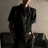 WIAOFELLAS  -  Niche Design Men's Shirts Turn-down Collar Metal Zipper Short Sleeved Loose Clothing Shoulder Padded Male Tops