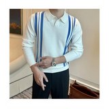 WIAOFELLAS  -  Men's Spring Autumn New Sweater British Retro Stripe Color Block Slim Fit Fashion Elegant Business Casual Knitted Top