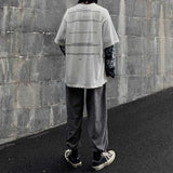 WIAOFELLAS  -  Spring Autumn Harajuku Print Letter T Shirt Fake 2 Pieces Patchwork Casual Long Sleeve T-shirt Women Men Streetwear Tops