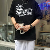 WIAOFELLAS  -  Spring And Summer New Style Trendy T-Shirt For Men Retro Coconut Tree Pattern Y2k Casual Fashionable Simple Cotton Top