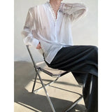 Wiaofellas  -  Sexy Thin Long Sve Men's irt Spring Summer Transparent Ethereal Wood Ear Design Urban Faion Polyester Fiber Breathable