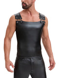 Wiaofellas  -  Clubwear Fashion Mens Matte Leather Camisoles Summer Stylish Metal Button-up Straps Tank Tops Sexy Men Stretchy Slim Vest