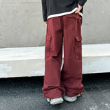 WIAOFELLAS  -  New Trendy Loose Straight Tube Ankola Red Washed Jeans