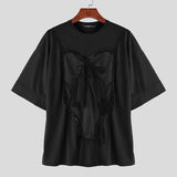 WIAOFELLAS  -  Men T Shirt Lace Patchwork O-neck Short Sleeve Loose Male Tee Tops Streetwear Summer 2025 Fashion Men Clothing S-5XL