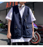 Wiaofellas  -  Men's Spring Autumn Fashion Streetwear Tooling Vest Male V-neck Sleeveless Jacket Men Solid Outdoors Cargo Waistcoat D733