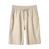 Wiaofellas  -  Men's Solid Color Linen Shorts Summer Thin High Waist Loose Elastic Shorts Casual Beach Breathe Knee Shorts For Men