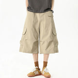 WIAOFELLAS  -  American Style Men's Trousers Solid Color Side Pockets Solid Color Casual Menswear Straight Wide Leg Male Shorts