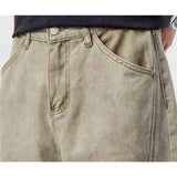 Wiaofellas  -  Men's Vintage Washed Curved Cut Long Pants American High Street Baggy Wide Leg Pants Loose Straight Casual Cargo Trousers