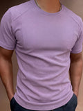 WIAOFELLAS  -  New Casual Mens Short Sleeve T Shirts Flannel Solid Color Elastic Slim Fit T-shirt Men Spring Summer Fashionable Pullovers