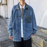 Wiaofellas New Cotton Denim Jacket Men's Casual Solid Color Lapel Single Breasted Jeans Jacket Men's Fall Loose Quality Men's Jacket