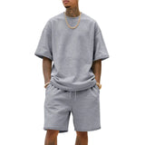 WIAOFELLAS  -  Men's Summer American-Style Loose Heavy Sweater High Street Hip-Hop Sport Short-Sleeved Set with Shorts