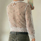 Wiaofellas  -  Men's T Shirt Mesh Flower Embroidery See Through Male Vests Streetwear Summer Sexy Long Sleeve O-neck Men Clothes