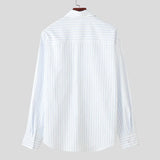 WIAOFELLAS  -  Men Striped Shirt Lapel Long Sleeve Loose Men Clothing Streetwear Korean Style Tops Fashion Leisure Male Shirts S-5XL