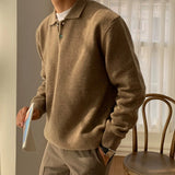 WIAOFELLAS  -  Trendy Solid Color Men's Sweater Polo Shirts 2025 Autumn Winter New Casual Long Sleeve Knitted Jumpers Men Fashionable Sweaters