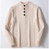 WIAOFELLAS  -  Spring and Autumn Men's Button-up Collar Knitwear Casual Floral Solid Color Pullover Sweater Men's Business Casual Pullover