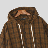 WIAOFELLAS  -  Men Plaid Shirt Hooded Short Sleeve Loose Casual Men Clothing Summer Korean Style Streetwear 2025 Male Shirts Tops S-5XL