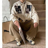 Wiaofellas  -  Men New Chinese Style Pure Cotton Printed Lapel Single-breasted Shirt Long-sleeved Trendy Loose and Versatile Shirt White