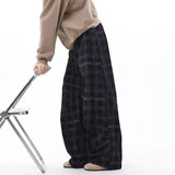 Wiaofellas  -  New Men's Casual Plaid Striped Straight-leg Pants High Street Fashion Corduroy Drawstring Trousers Y2K Retro Sweatpants