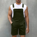 WIAOFELLAS  -  Men Jeans Short Overalls Solid Washing Pocket Mid Waist Rompers One Piece Trousers Casual Wear