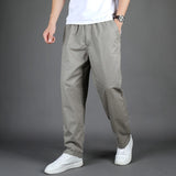 WIAOFELLAS  -  Men's Straight Cargo Trousers Elastic Waist Casual Pants 100% Cotton Solid Color Full Length Jogging pants Man Plus Size 6XL