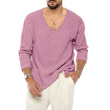 Wiaofellas  -  Autumn And Winter New Men's Solid Color V-Neck Long-Sleeved Sweater Fashion Trend Simple Casual Loose Breathable Men's Tops
