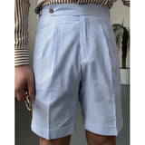 WIAOFELLAS  -  Summer Men British Straight Naples Men Ropa Hombre Short Pant Striped Seersucker Casual Shorts Men Suit Short Pantalones Homme