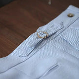 WIAOFELLAS  -  Fashion Men's Italian Style Naples Suit Pants Blue Stripes Seersucker High Waist Paris Buckle Trouser England Business Casual Pa