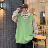 Wiaofellas Fake two collar sweater men winter style lazy coat loose knit in autumn and winter
