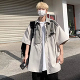 WIAOFELLAS  -  Korean Fashion Short-sleeved Shirt Men Spring and Summer New Loose Retro Button Cardigan Shirt Harajuku Jacket Streetwear Men