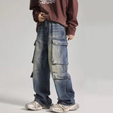 Wiaofellas  -  Autumn Men's Casual Multi-pocket Wide Leg Denim Pants High Street Fashion Y2K Baggy Jeans Punk Hip Hop Distressed Cargo Jean