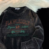 WIAOFELLAS  -  Spring Autumn Round Neck Pure Cotton Long-sleeved Women's Loose Washed Old Printed Sweet Cool Style Versatile Oversized T Shirt