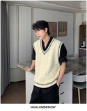 WIAOFELLAS  -  Spring and Autumn Academy Sweater Men's Casual V-neck Vest Sweater Korean Style Fashion Loose Candid Top